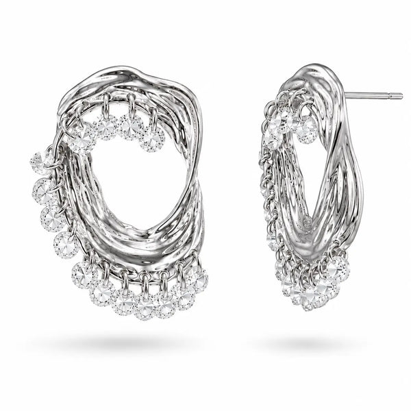 Sculpted Silver Crystal Hoops