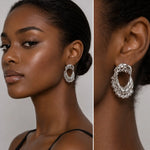 Load image into Gallery viewer, Sculpted Silver Crystal Hoops
