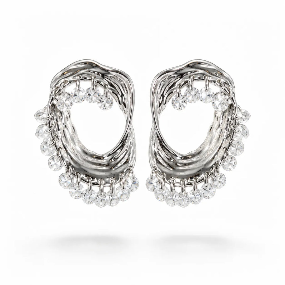 Sculpted Silver Crystal Hoops