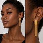Load image into Gallery viewer, Gold Tassel Bar Earrings
