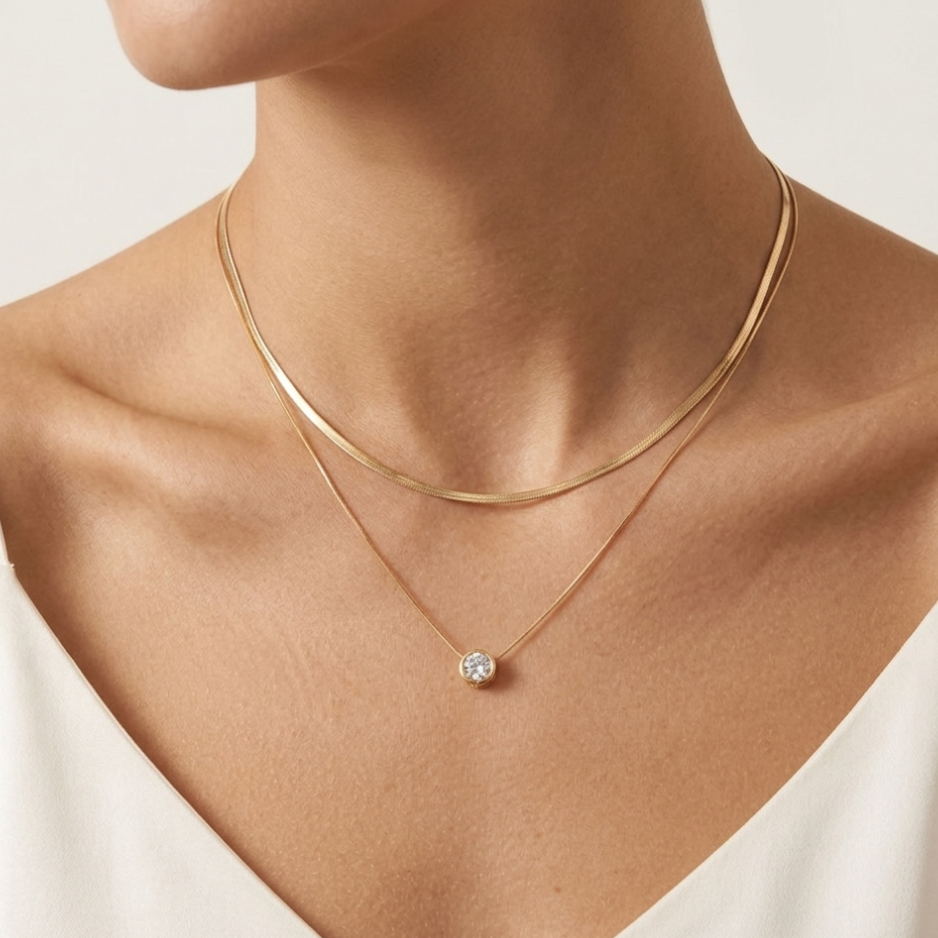 Layered solitaire necklace