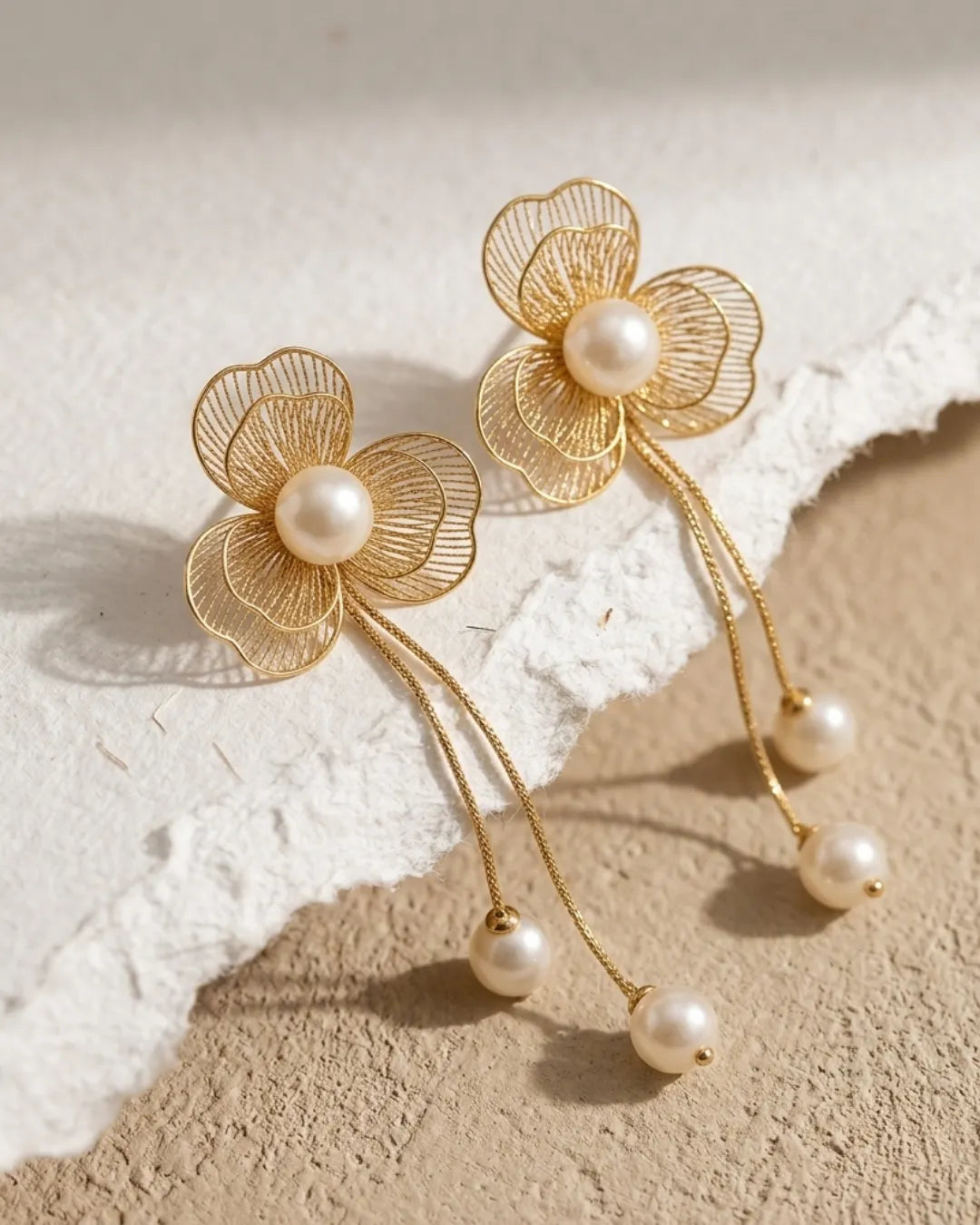Floral Pearl Drop Statement Earrings