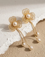 Load image into Gallery viewer, Floral Pearl Drop Statement Earrings
