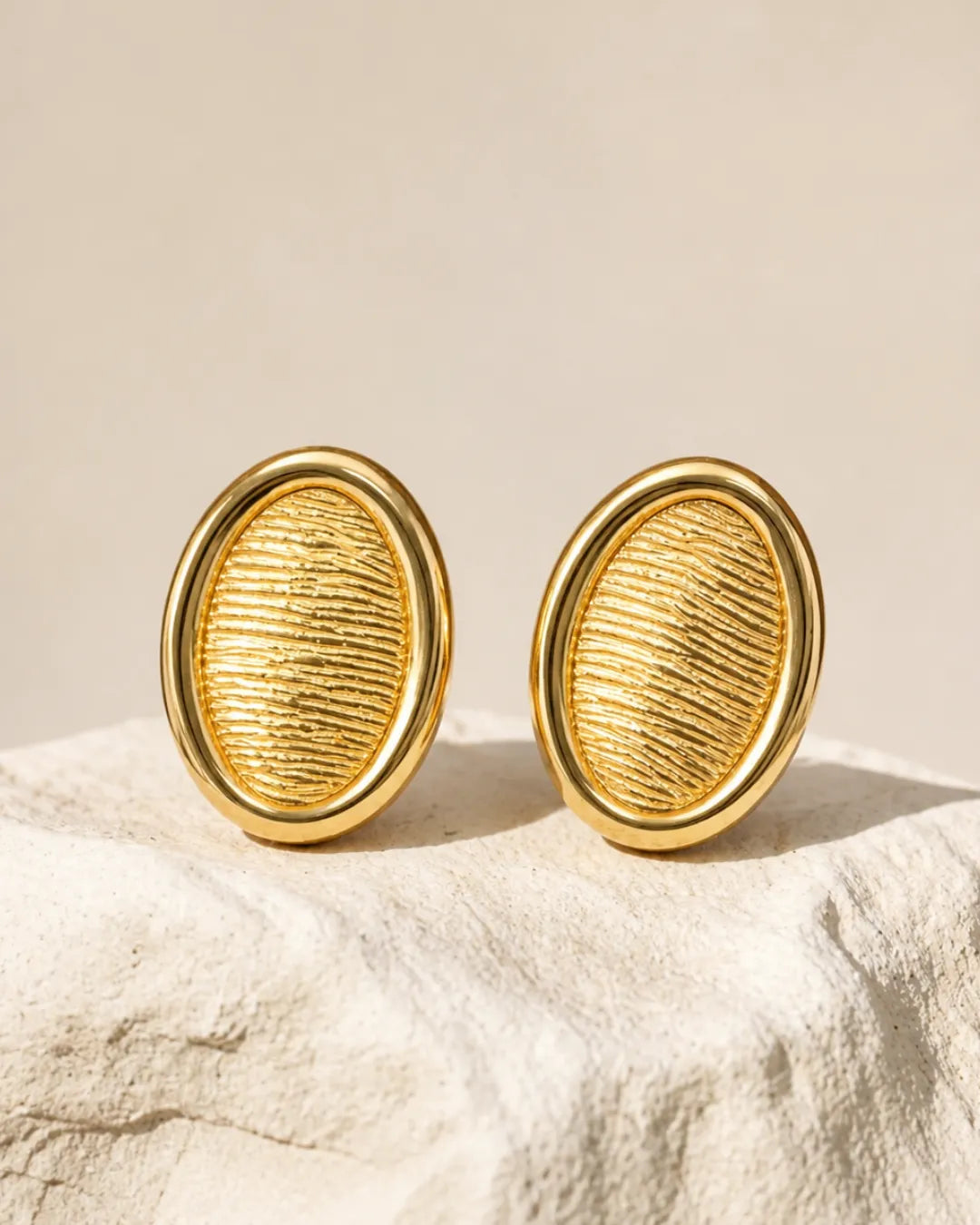 Textured Oval Gold Stud Earrings