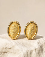 Load image into Gallery viewer, Textured Oval Gold Stud Earrings
